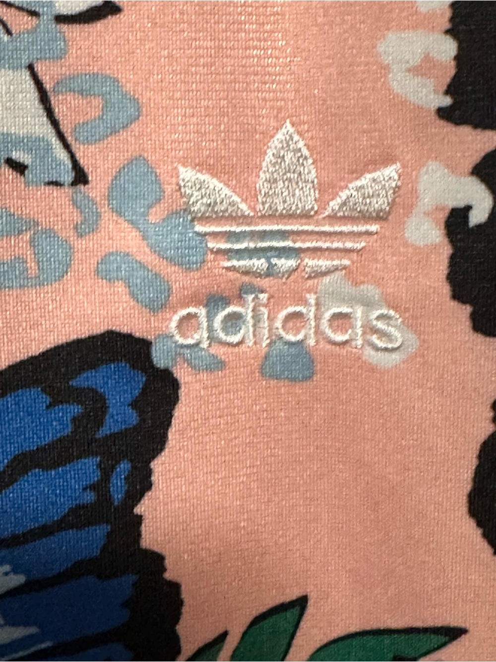 Adidas Pink Floral & Butterfly Track Jacket with Blue Trim - Picture 3 of 5